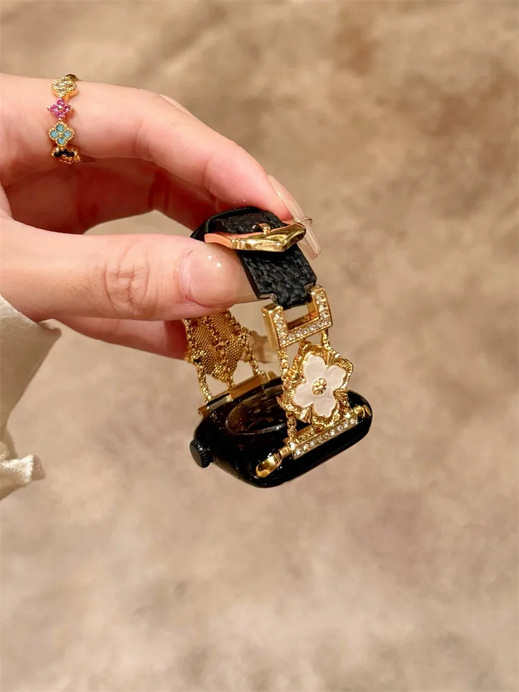 

Diamond inlaid lychee pattern compatible iWatch strap 38mm 40mm 41mm 42mm 44mm 45mm 49mm fashionable strap