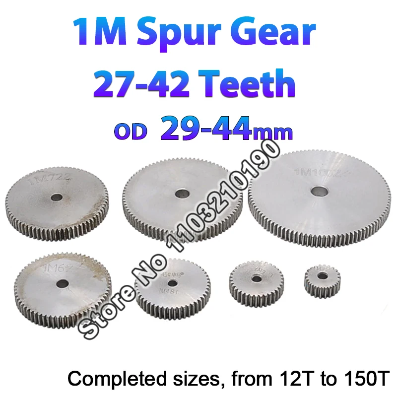 

1 Modulu 1M Spur Gear 27 28 29 30 31 32 33 34 35 36 37 38-42 Teeth Cylindrical Flat Pinion Gears Metal Transmission Motor Gear