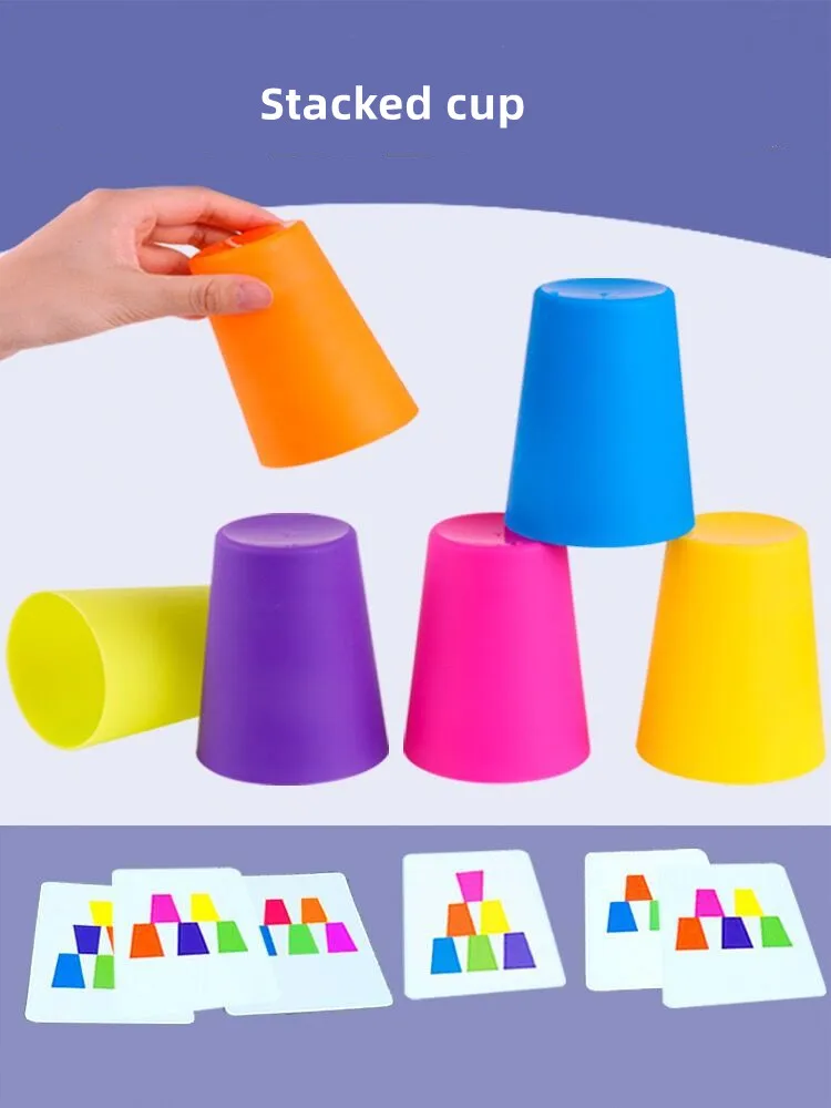 Montessori Stack Cup Game With Card Educational Intellectual Enlightenment Color Cognition Logic Training Kids Children Toys