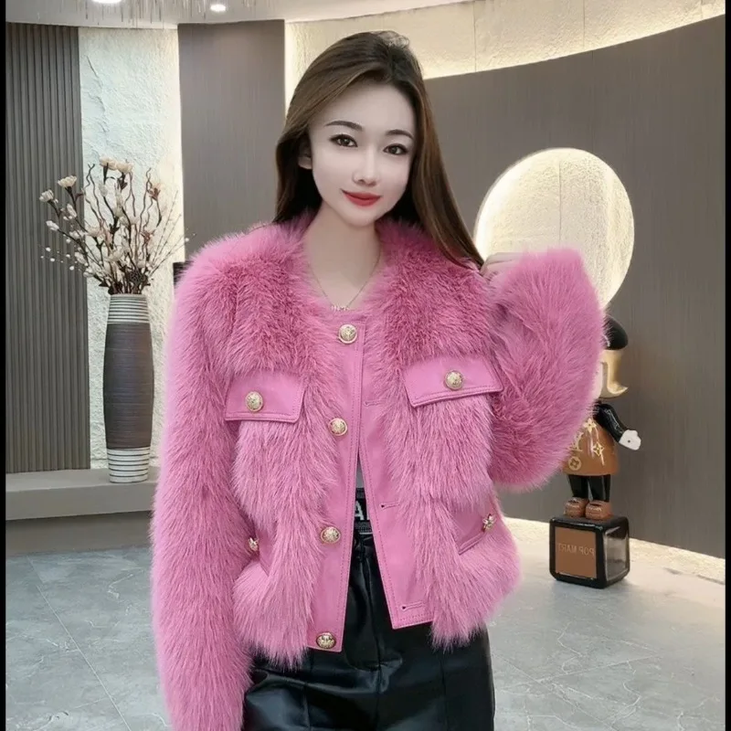 

Short Fashionable Individual Autumn and Winter Coat with A Little Color High-end and Elegant Style Warm Copy Fur Coat Socialites