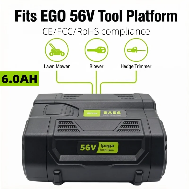 EGO 56V 6000mAh 리튬 배터리 잔디깎이, 헤어드라이어, 범용 오리지널 인터페이스에 적합하며, 수정 없이 사용 가능합니다.