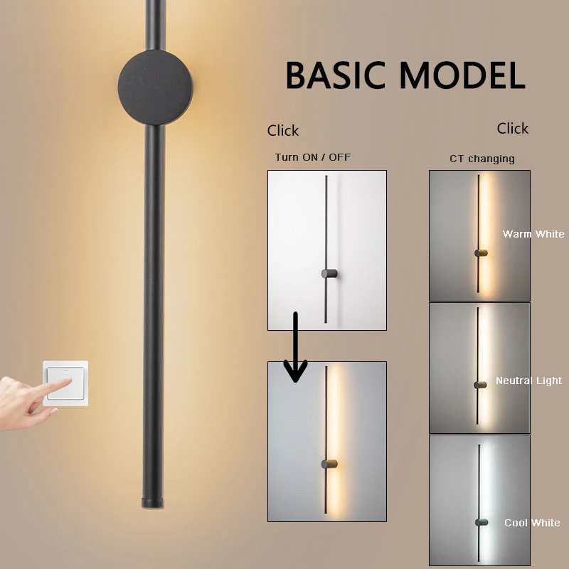 Imagem -04 - Nordic Dimmable Led Wall Lights com Touch Switch Lâmpadas de Parede para Quarto Sala de Estar Candeeiro Ac85265v 360 ° Rotativo