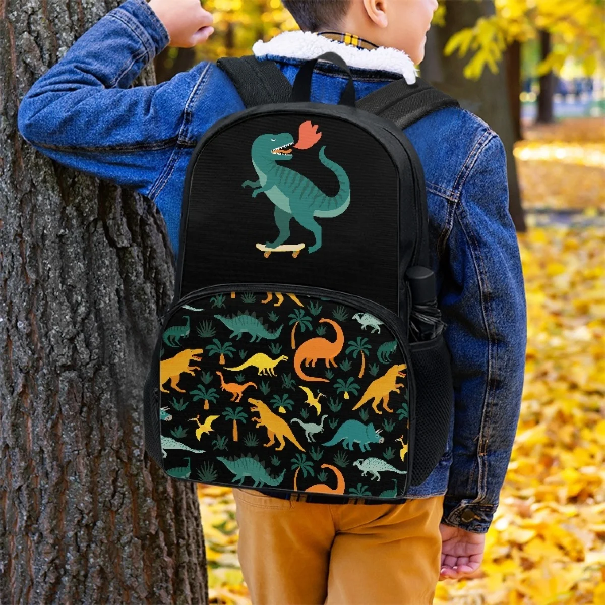 

FORUDESIGNS Students Schoolbags Fire Breathing Dinosaur Backpacks Boys Girls Multi Pocket Design Bookbags School Supplies