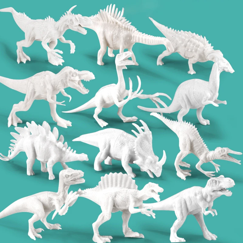6/8PCS Unpainted DIY Dinosaur Painting Kit, Blank Model Toys for Kids 3+ Years Creative Graffiti Montessori Educational Art Gift