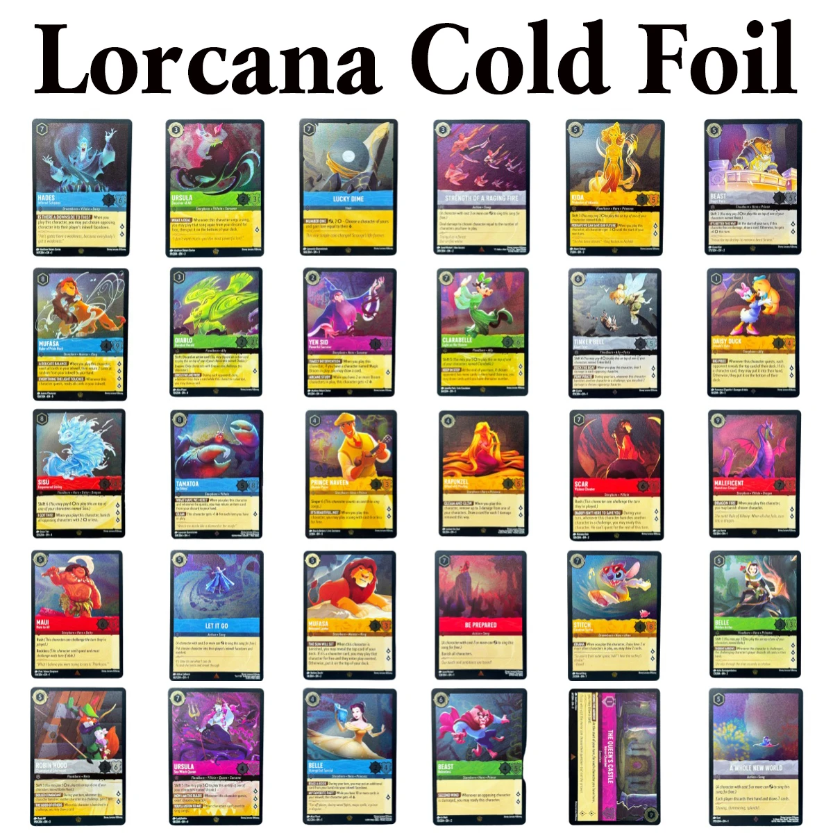 

Lorcana Cold Foil EN Cards AWHOLE NEW WORLD Rapunzel Maleficent Monstrous Dragon Diablo Clarabelle Sisu Ursula Beast Tragic Hero