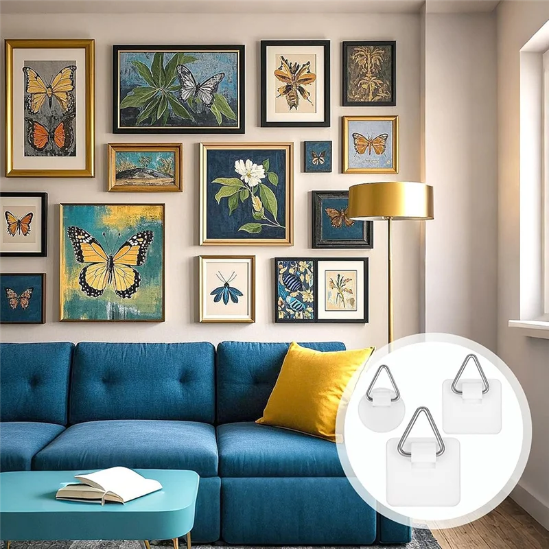 

A38Q-30 Pack Adhesive Picture Hanger Picture Hanging Hooks Without Nails Adhesive Wall Hangers Sticky Picture Hangers
