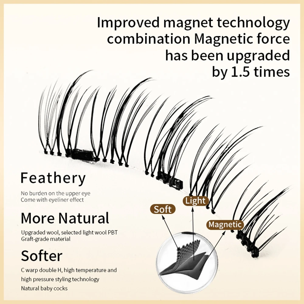 1 ชุด 3D แม่เหล็กขนตาปลอมกาวฟรีขนตาปลอมแบบใช้ซ้ําได้ทุกวันแต่งหน้าขนตาอุปกรณ์สวมใส่ง่ายและลบ