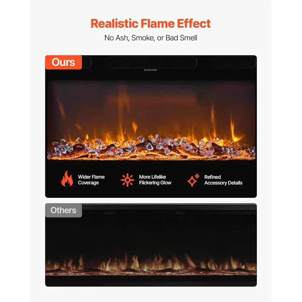 30 Inch VEVOR Electric Wall-Mounted Fireplace with Remote Control, Timer, 1500W Power, and Adjustable Flame Color Settings