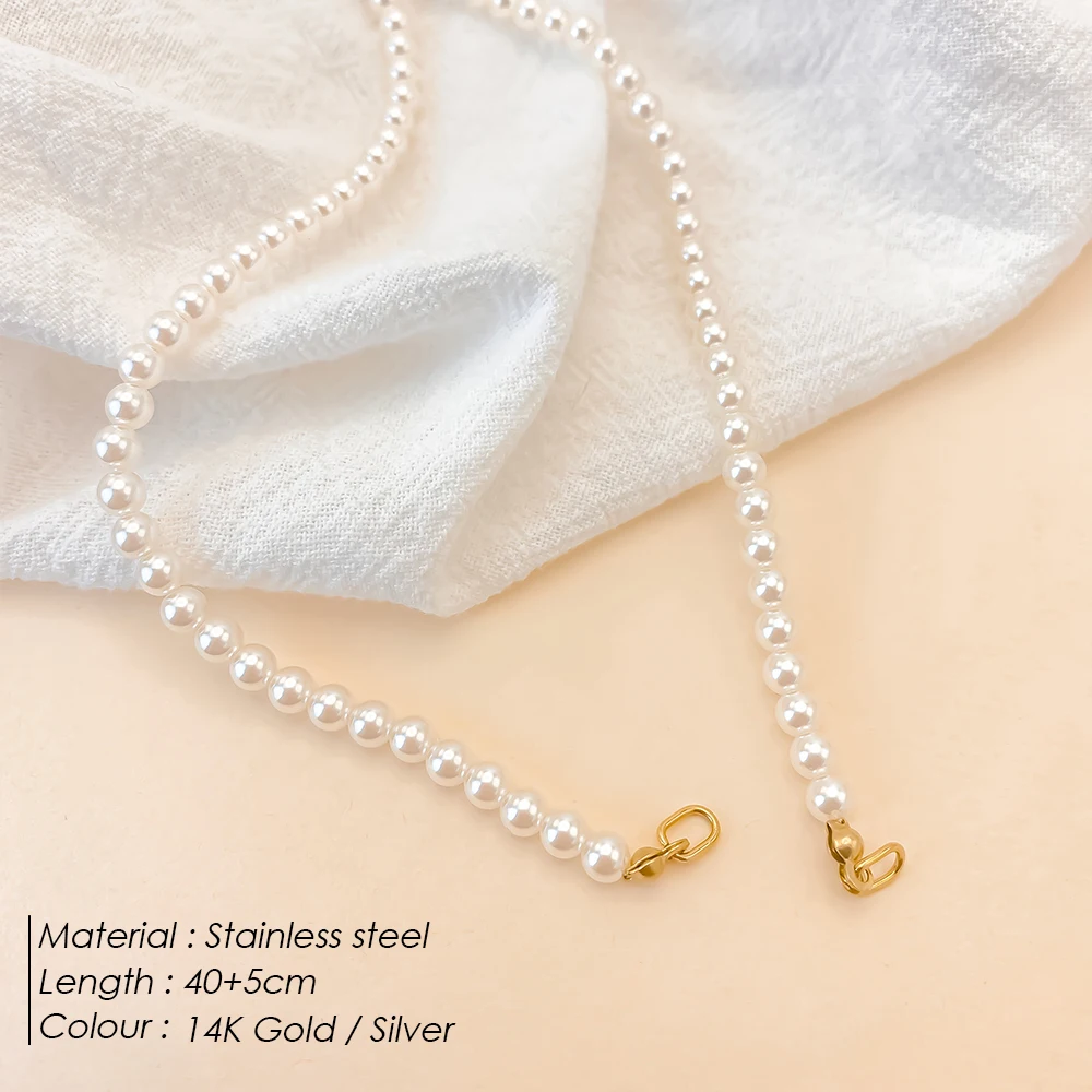 eManco 4MM Imitation Pearl Chain With Stainless Steel Charm Necklace For DIY Jewelry Making Accessories