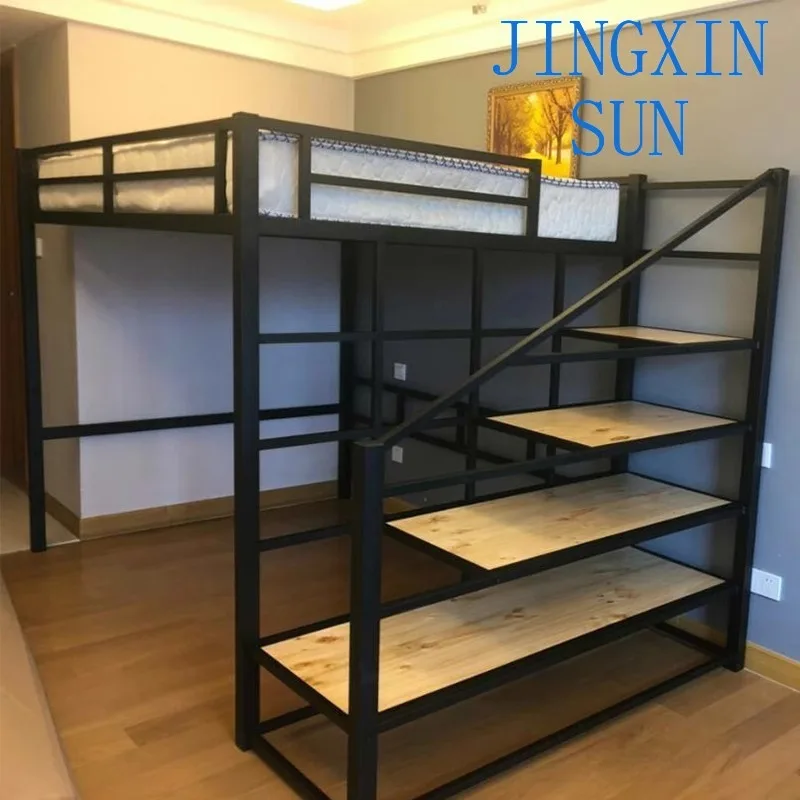 Wrought iron bed under table elevated b ed sheet upper floor small apartment dormitory b ed space-saving pavilion high and low b