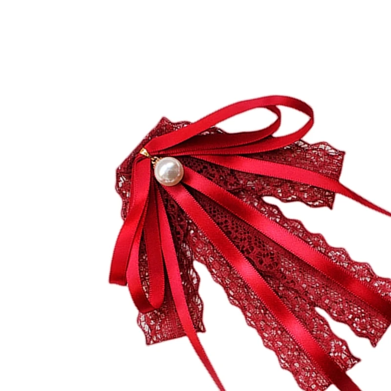 JK 유니폼 진주 레이스 리본 나비넥타이 셔츠 Jabot 칼라 넥타이 Bowknot 브로치