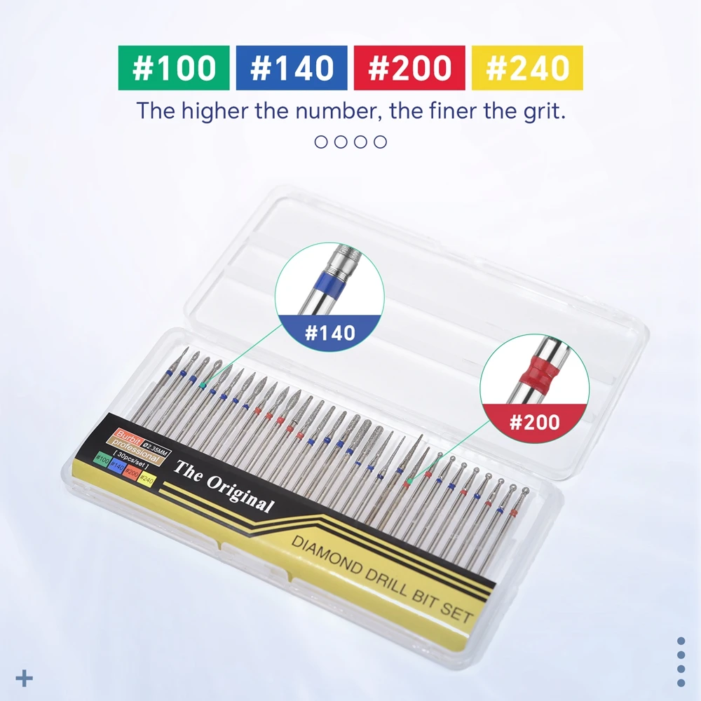 30PCS เพชรเจาะเล็บ Bits ชุดโรตารีไฟฟ้าเครื่องเจาะเล็บเครื่องตัดเล็บเท้าขัด Strong แฟ้มเล็บ