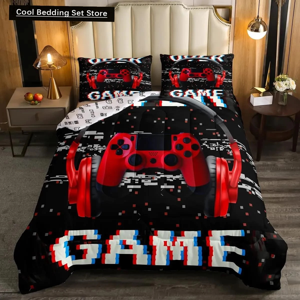 

Gaming Bedding Set Game Bed Cover 135 for Adults Kids Soft Microfiber Modern Gamepad Duvet Cover Decorative with Pillowcase