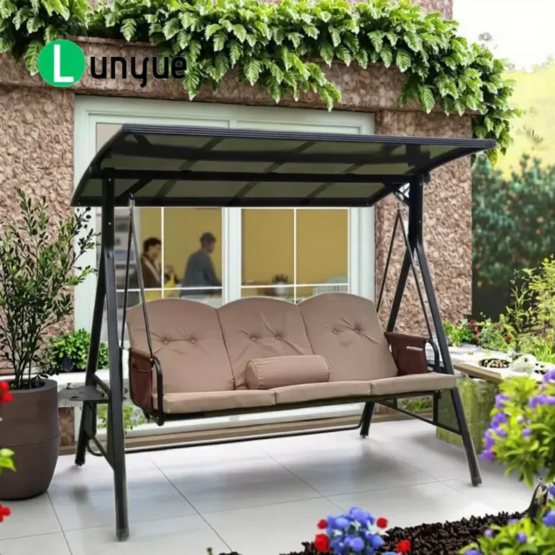 Modern Metal Hanging Chairs Waterproof Pads Multi Person Outdoor Seating for Courtyard Hotel Park Durable Garden Furniture
