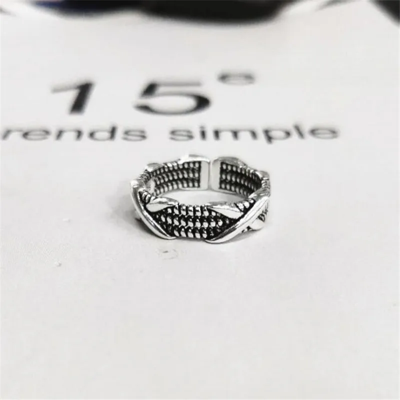 New Personality Double X Letter Thai Silver Creative 925 Sterling Silver Jewelry Retro Tiwst Exquisite Opening Rings TYB450