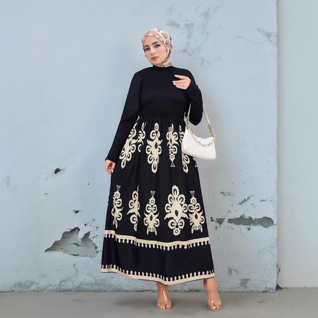 M289# Women's Muslim Dress Arab Türkiye Patchwork Print Dress