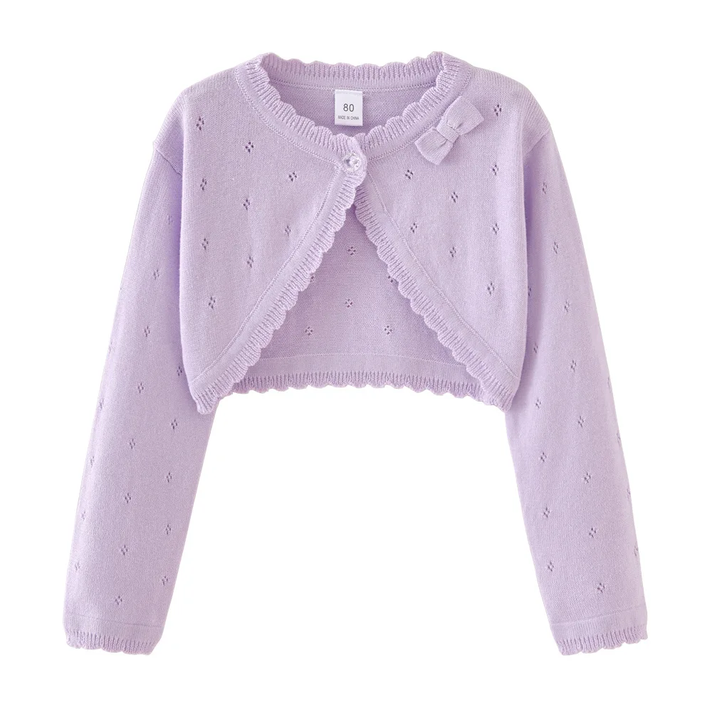 Girls Knitted Cardigan Jacket 2026 Spring And Summer New Bow Pink Children's Sweater Cotton Cute Sun Shawl Children's Clothing