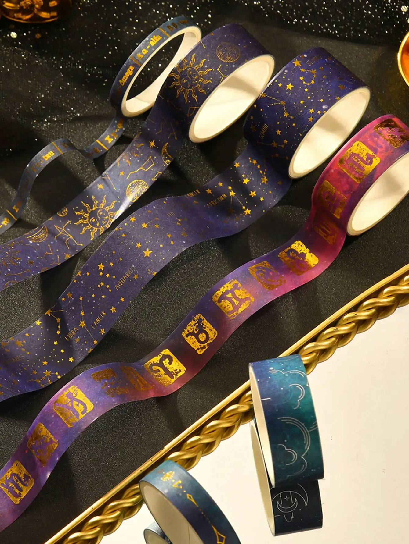 20 لفة من السماء المرصعة بالنجوم الشريط البرنز الساخن الفضة اشي الشريط كوكب الكون نمط ملصقات لطيف مذكرات المدرسة الديكور الحنفية