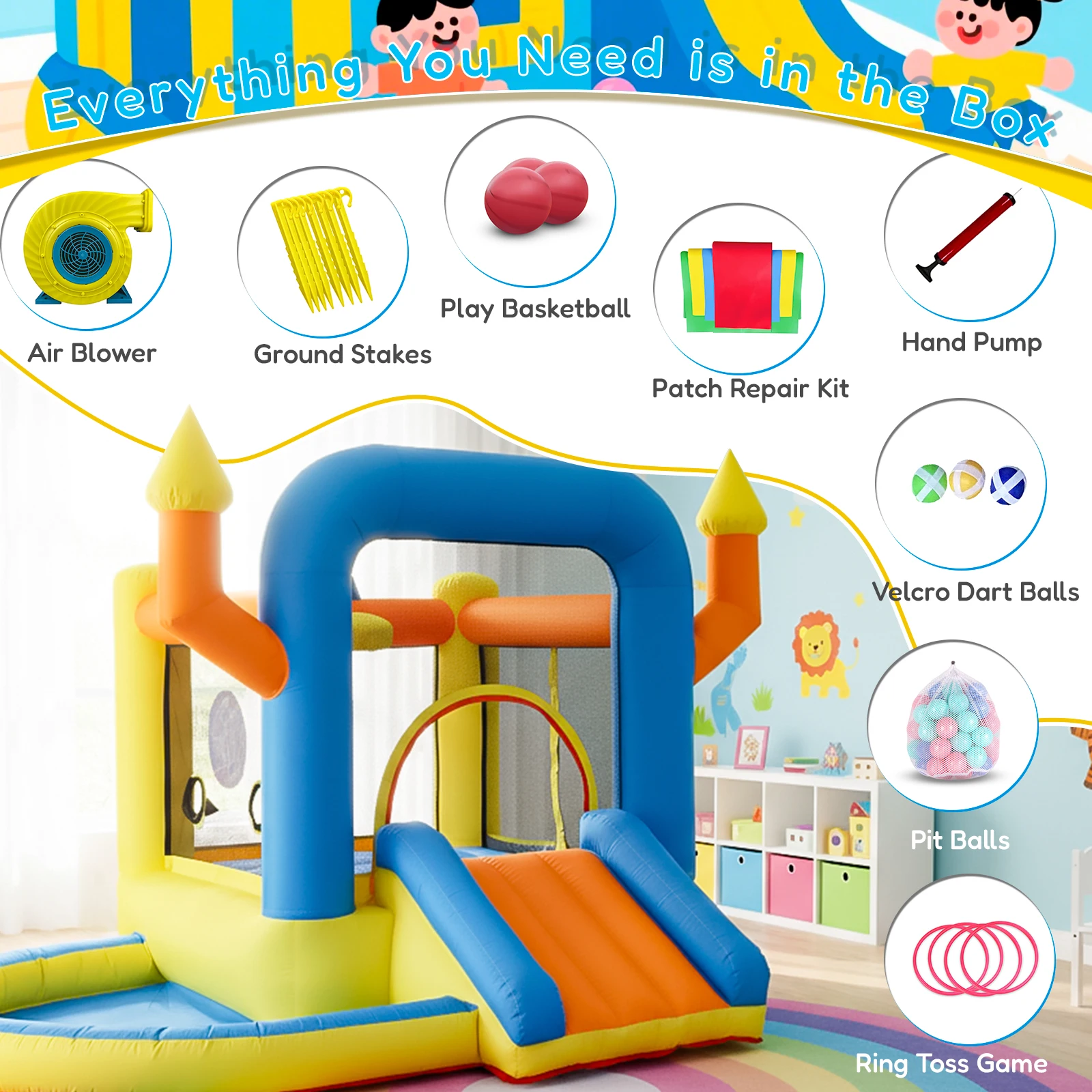 

New Oxford cloth 9.5ft 2.85m Inflatable Bounce House Bouncy Castle with Slide & Blower For Kids Party
