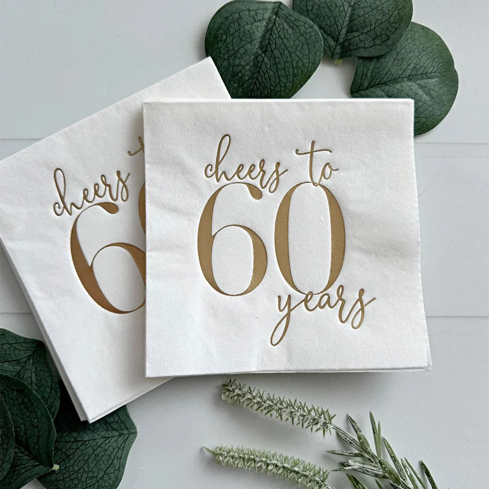 Servilletas de salud a 60 años, suministros para fiestas de celebración del 60 cumpleaños, regalo, almuerzo, cena, decoración de mesa, servilletas de papel