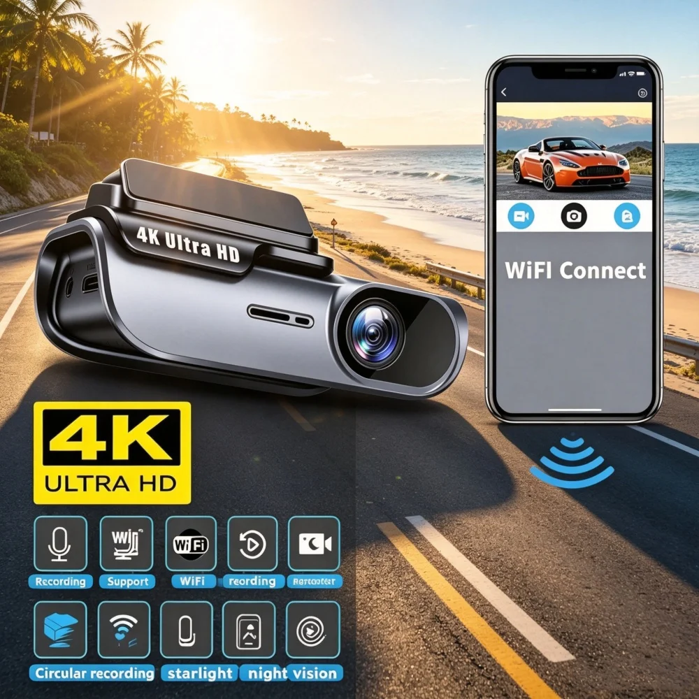 HONG TONG UHD 4K WIFI Dash Cam Night Vision Video Recorder Car Recording Car DVR Camera Dash Cam Auto Support  G-Sensor
