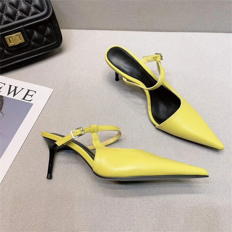 Sexy Pointed Toe Slippers Women High Heels Mules Shoes Summer 2024 Fashion Dress Slingback Sandals Pumps Flip Flops Mujer Slides