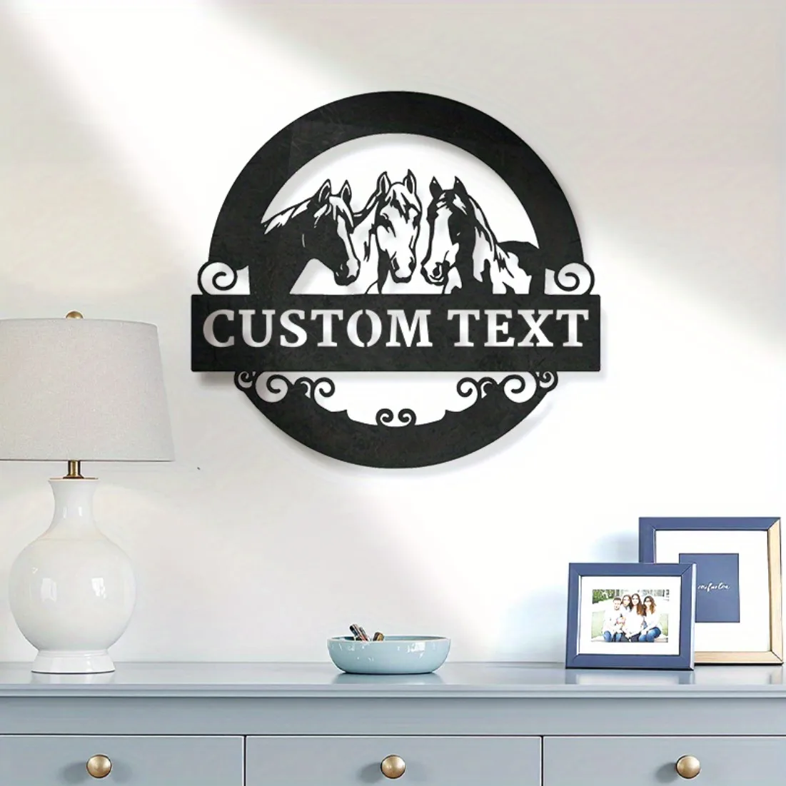 Tailor-Made Horse Silhouette Metal Wall Art - Personalized Text Design | Rustic Farmhouse Charm for Home & Garden.