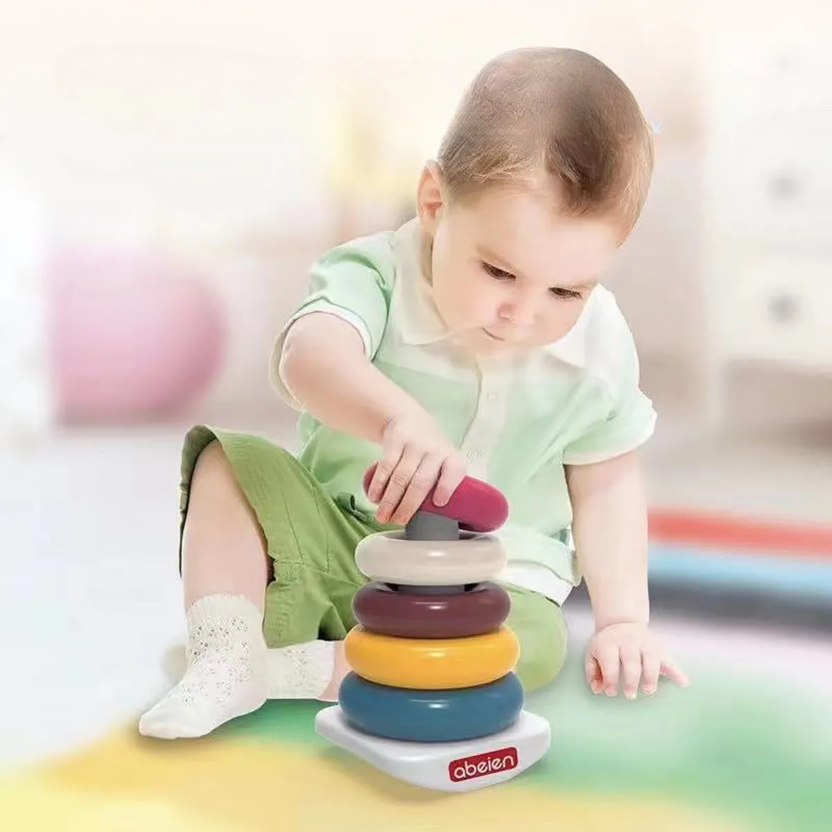 Rainbow circle stacking music infant early childhood education stacking tumbler type layer stacking ring baby educational toy