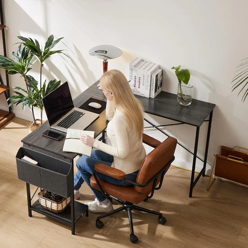 L Shaped Desk Gaming Computer 50 Inch Reversible Corner PC Work Table for Writing Study Student with Wood Tabletop M