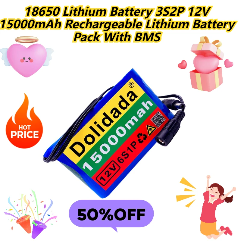 

18650 Lithium Battery 3S2P 12V 15000mAh Rechargeable Lithium Battery Pack With BMS