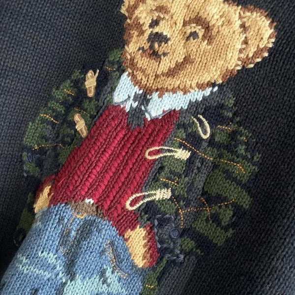 Puur katoenen lange Sve Ne gebreide trui met beerborduurwerk, losse pasvorm, herfst-winterfaion, casual damestop