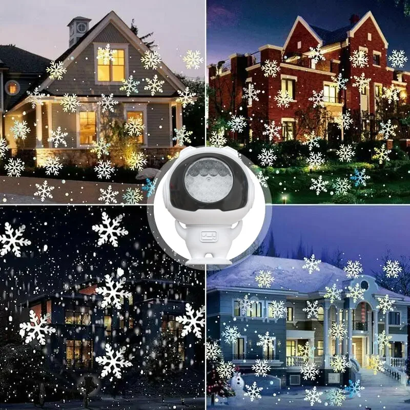 USB Snowflake Astronaut Projector Light Indoor Decor Rotat Dynamic White Snow Projection Night Lamp for Xmas New Year Party Gift