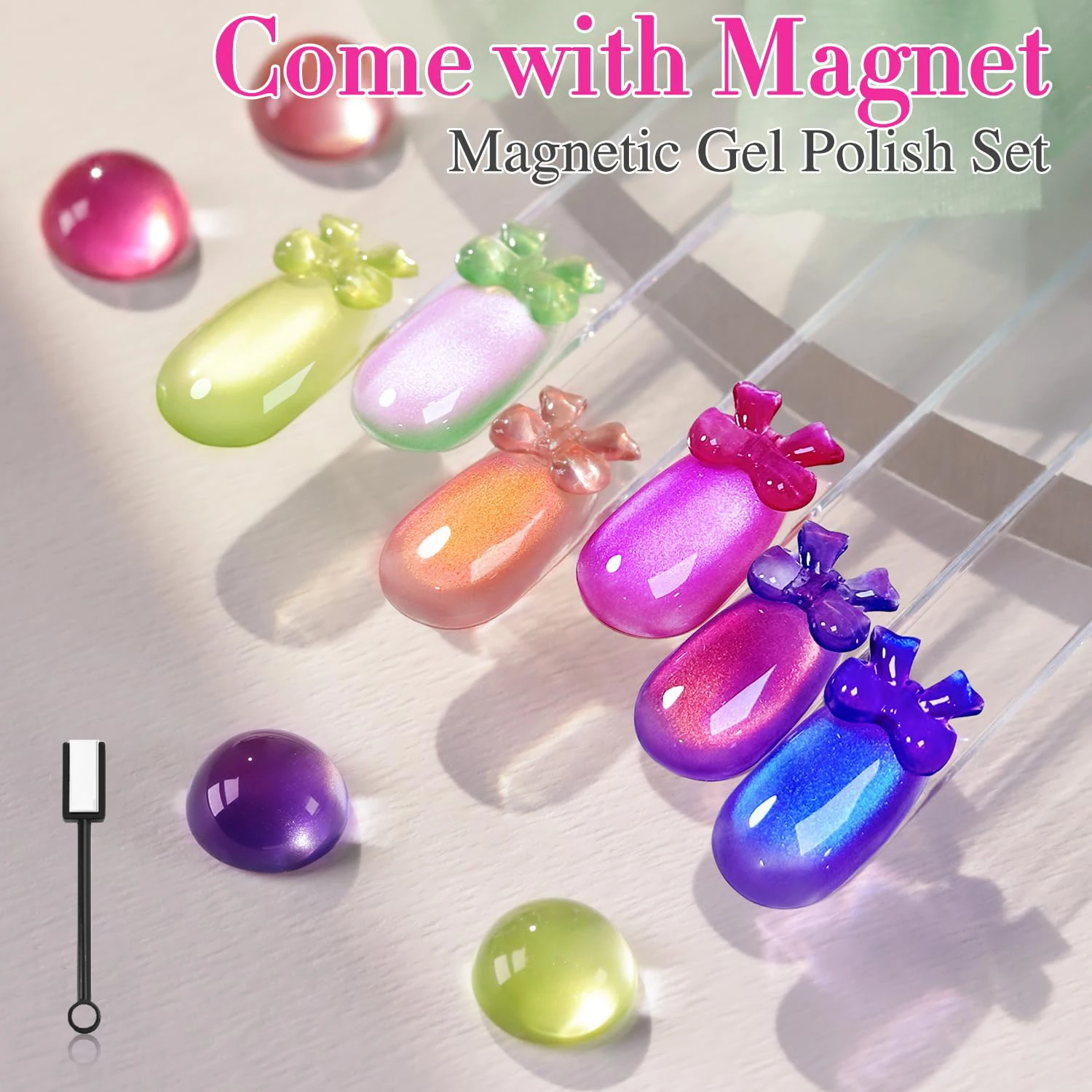 طلاء أظافر جل للعين مكون من 6 قطع - كيوي أخضر فاتح، عنب أرجواني، توت أزرق، كرز وردي، ليمون أصفر، جزر برتقالي، كمثرى