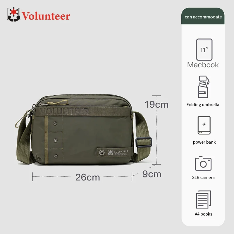 VOLUNTEER 4L Fashion Casual Crossbody Bag Men 2026 New Oxford Waterproof Shoulder Bag Male Outdoor Commuter Bags Man 1876-01