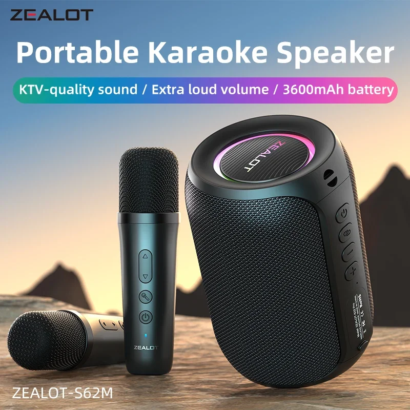 

ZEALOT-S62M Karaoke Portable Bluetooth 5.3 Speaker System with 1-2 Wireless Microphones Home Family festival Gift birthday