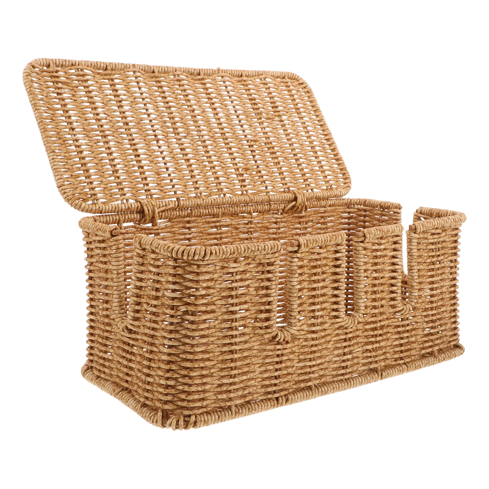 Desktop Cable Organizer Box Imitation Rattan Cord Management Storage Basket for Office Home Use Power Strip Holder with