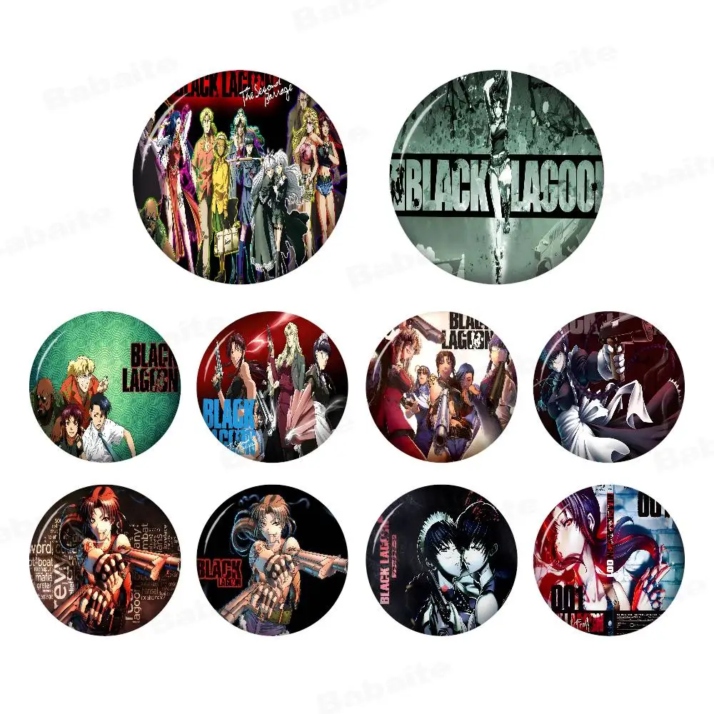 Black Lagoon Creative Pins Funny Faces Round Snap-in Brooch Badge Backpack Hat Accessories Jewelry Gifts