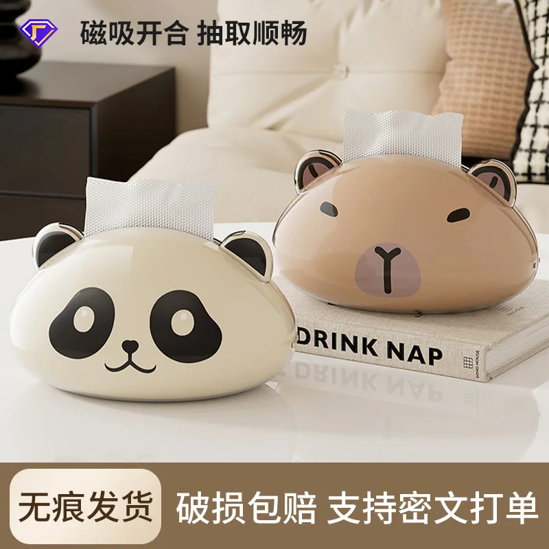 Desktop tissue box, living room and bathroom large-capacity cartoon tissue holder, light luxury high-end creative tissue box