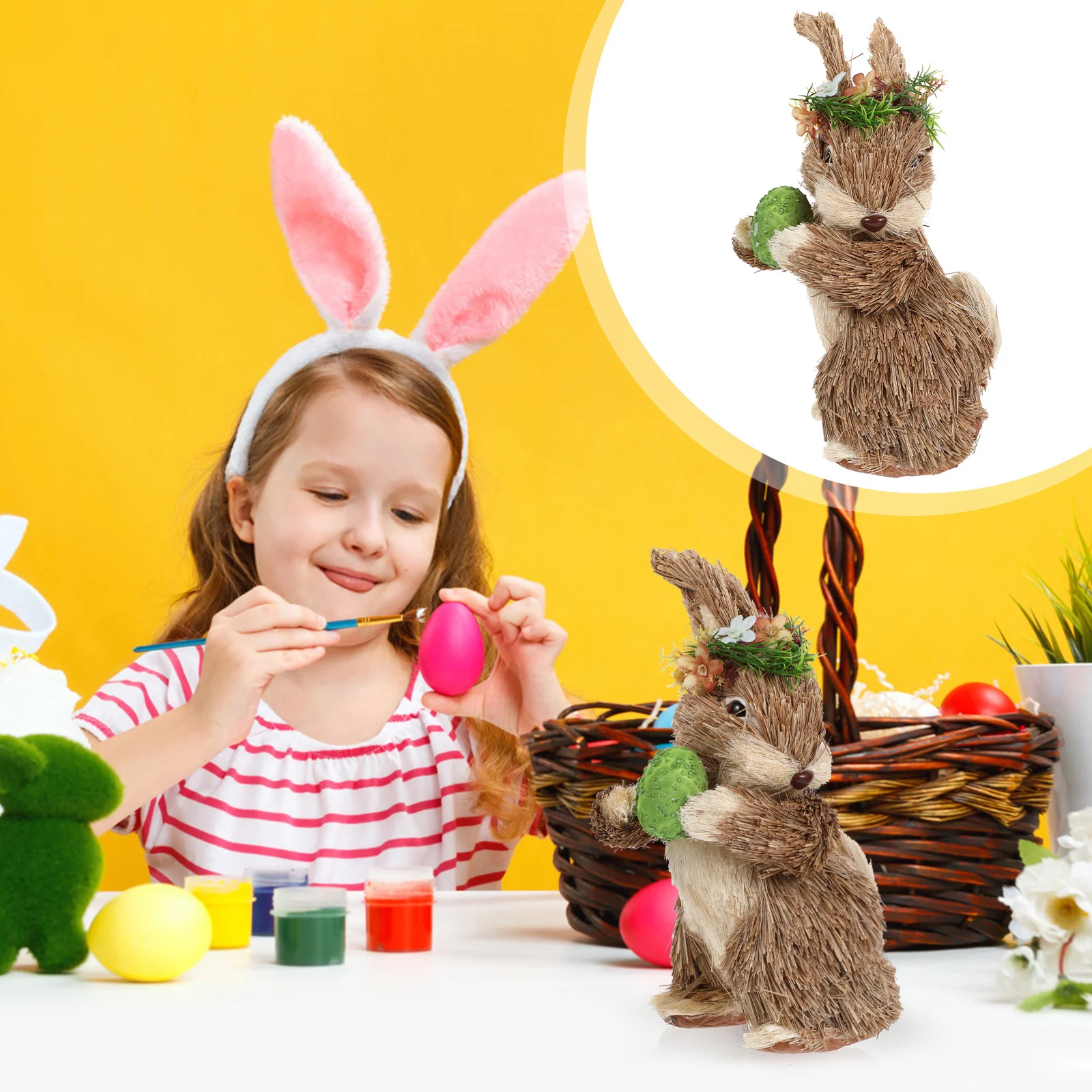 

1pc Straw Bunny Adorable Rabbit Decoration Bunny Ornament Home Office Decor Craft Party Supplies Gift Kids