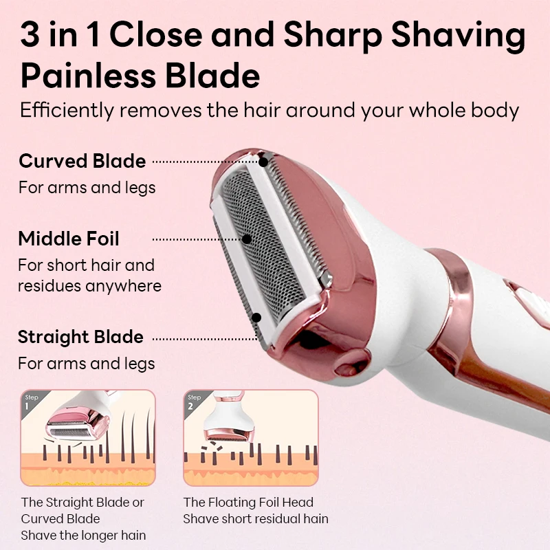 4 in 1 Electric Hair Removal Razor Painless for Women Shaver Body Hair Trimmer for Armpit Bikini Arm Leg Face Mustache Portable