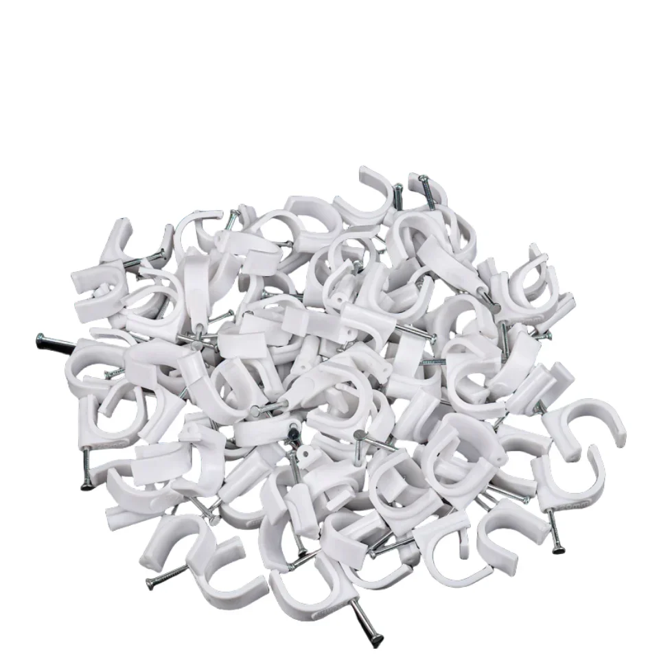 100PCS Round Cable Clips 3/4/5/6/7/8/9/10 mm C Shaped Management Cord Tie Circle Wire Wall Holder Nylon Carbon Steel Nails Line