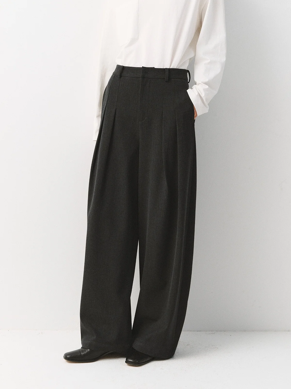 

Casual Classic Pleated Women's Suit Pants High Waist Straight Leg Anti-Wrinkle Drapey Comfortable Polyester Viscose Wool Blend