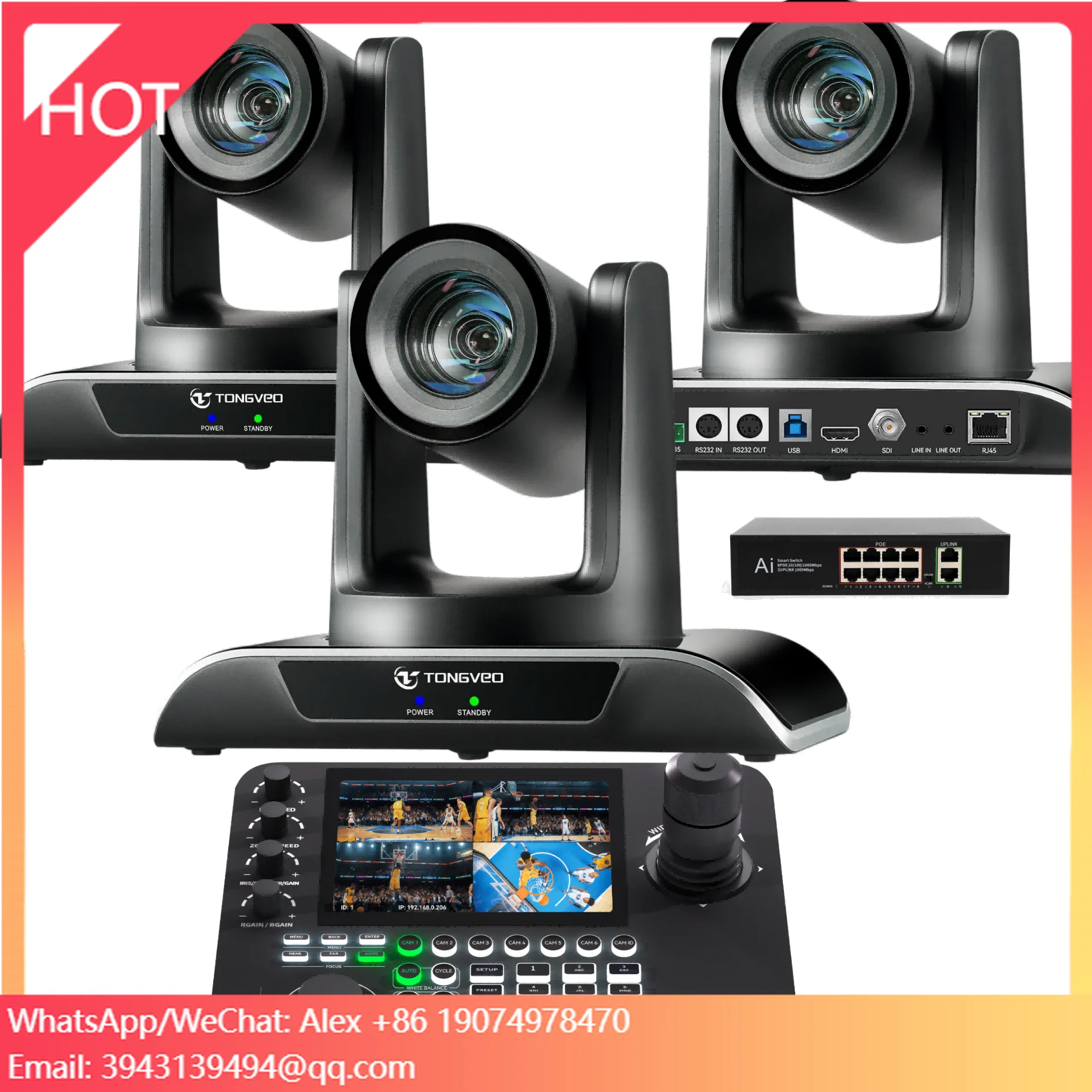 30X Zoom Live Streaming System AI Auto Tracking NDI PTZ Camera With Joystick Controller For Large Events Live Broadcast
