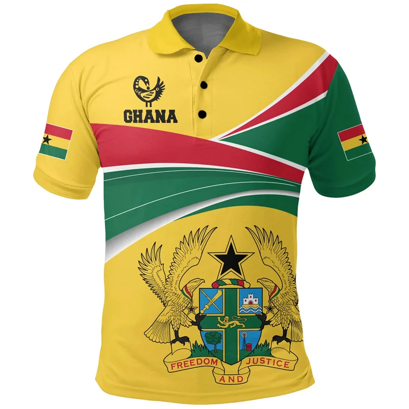Ghana Map Flag 3D Printed Polo Shirt The Republic-of Ghana Coat Of Arms Graphic Polo T Shirt For Men Fashion Streetwear Clothing