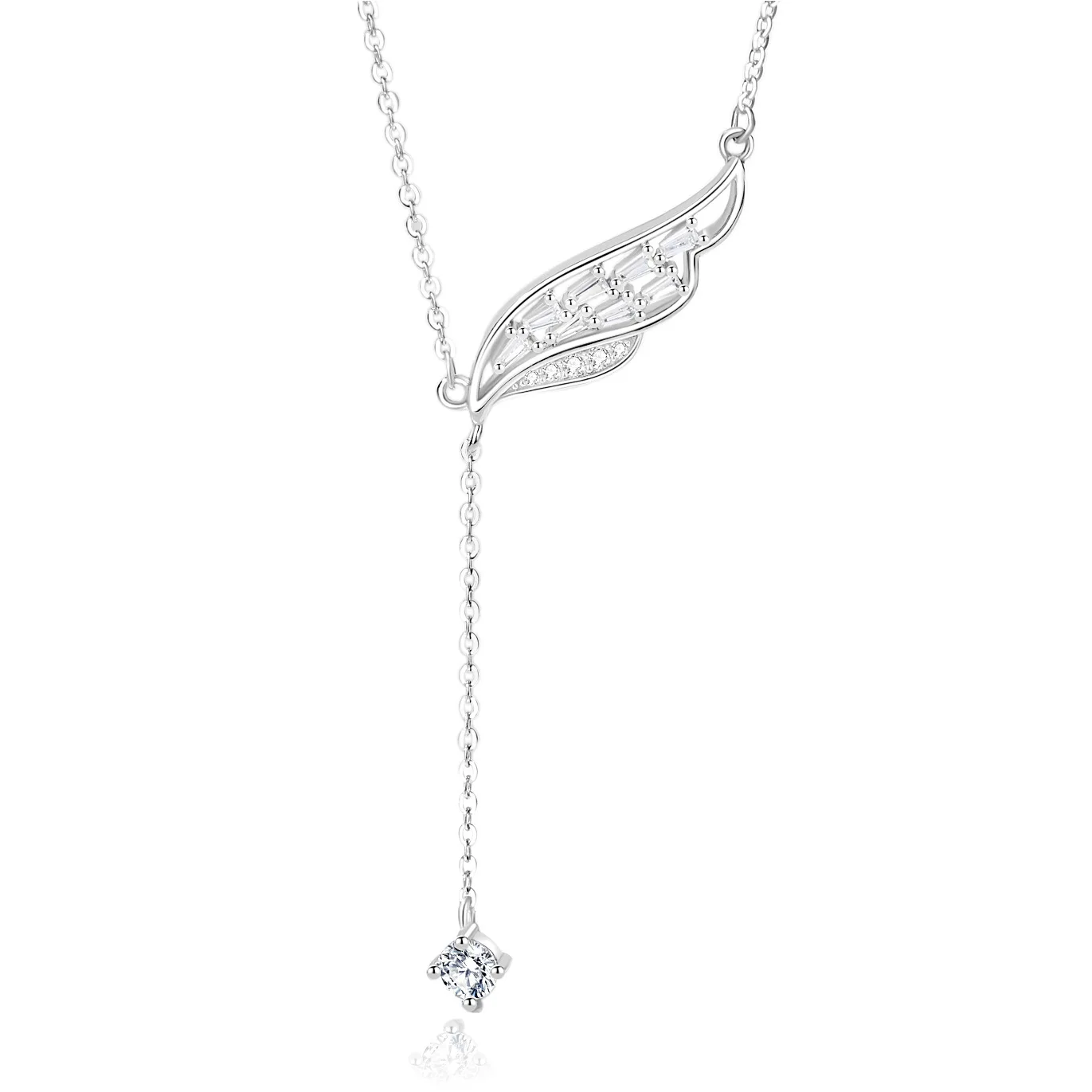 

Female Luxury S925 Silver Red Book Diamond Wings Tassel Necklace Original Design Pendant Heart Shape for Gift Zircon Japanese