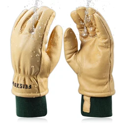 Waterproof Work Gloves for Men, Winter Insulated Leather Work Gloves, Cowhide Leather Gloves Working in Cold Weather