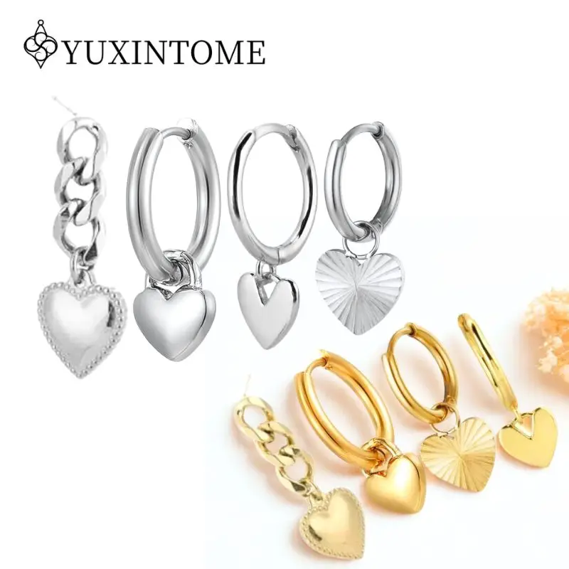 

YUXINTOME Metal 925 Sterling Silver Ear Needle Heart-shaped Pendant Series Hoop Vintage Niche Earrings Fashion Party Jewelry