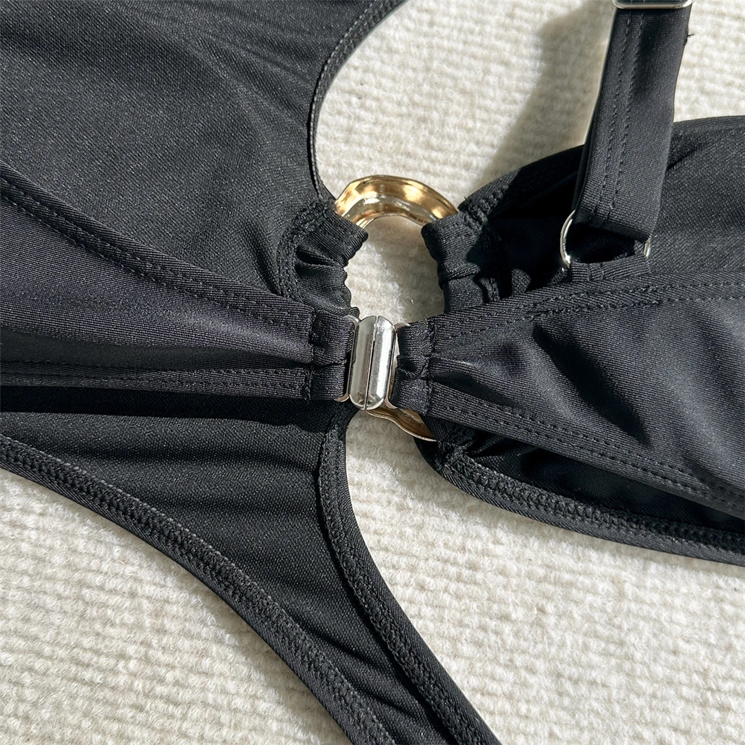 Sexy asymmetrischer One-Shoulder-Badeanzug mit Metallring für Damen, einteiliger Badeanzug, hoch geschnitten, gepolstert, Badebekleidung, Badeanzug, Modell V6255 – Detail 34