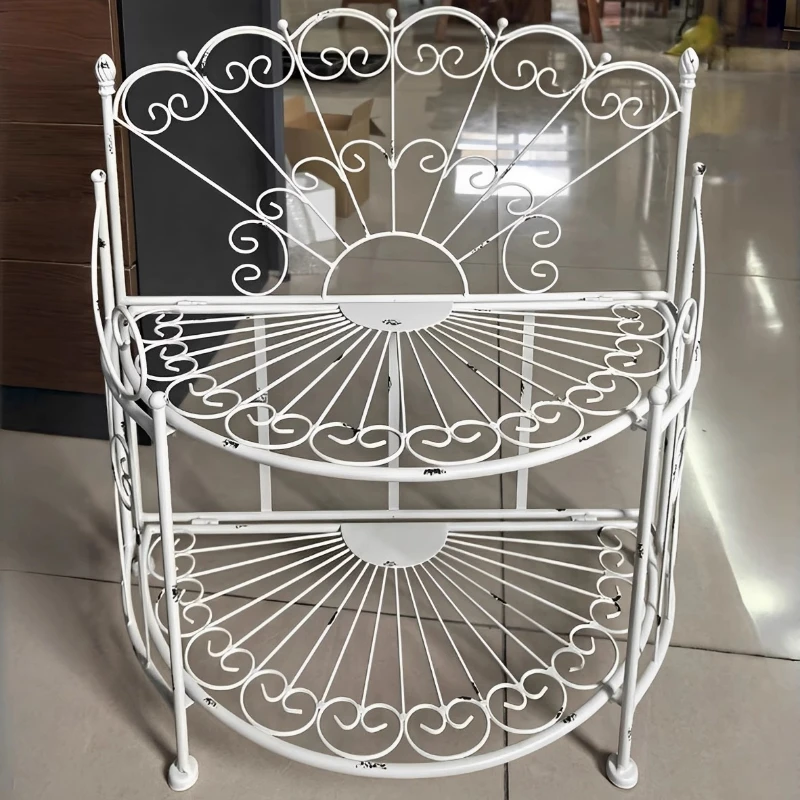Metal Flower Stand for Outdoor Garden Rustic Iron Plant Shelf Multi Tier Hanging Basket Holder Decorative Display Rack for Plant