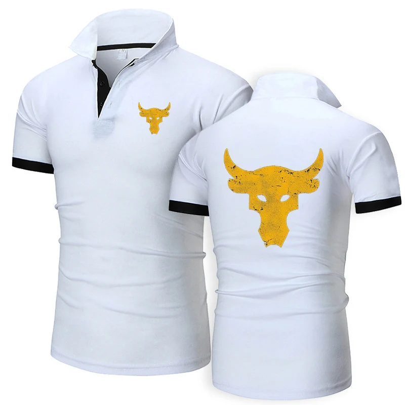 Dwayne Johnson Brahma Bull Tattoo Men's Fashion POLO Shirt Tshirt Summer Short Sleeved Lapel Premium Breathable Fitness Top